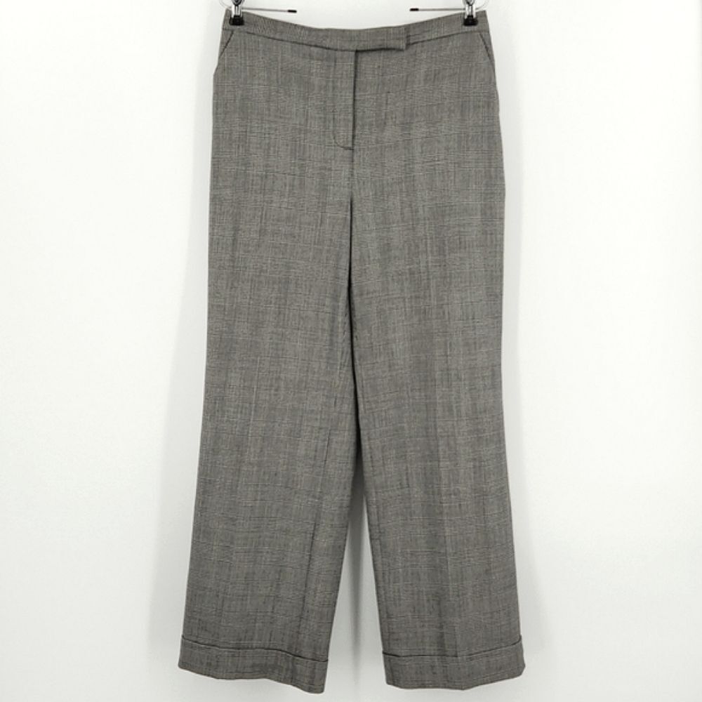 Kate Hill Trouser Pants Womens 12P Wool Plaid Lined Wide Leg Flat Front Academia